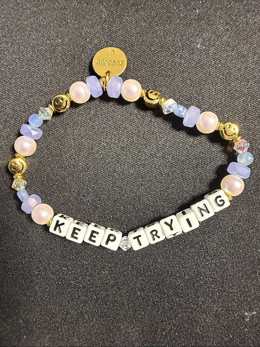 KEEP TRYING Little Words Project Bracelet in Lilac and Gold